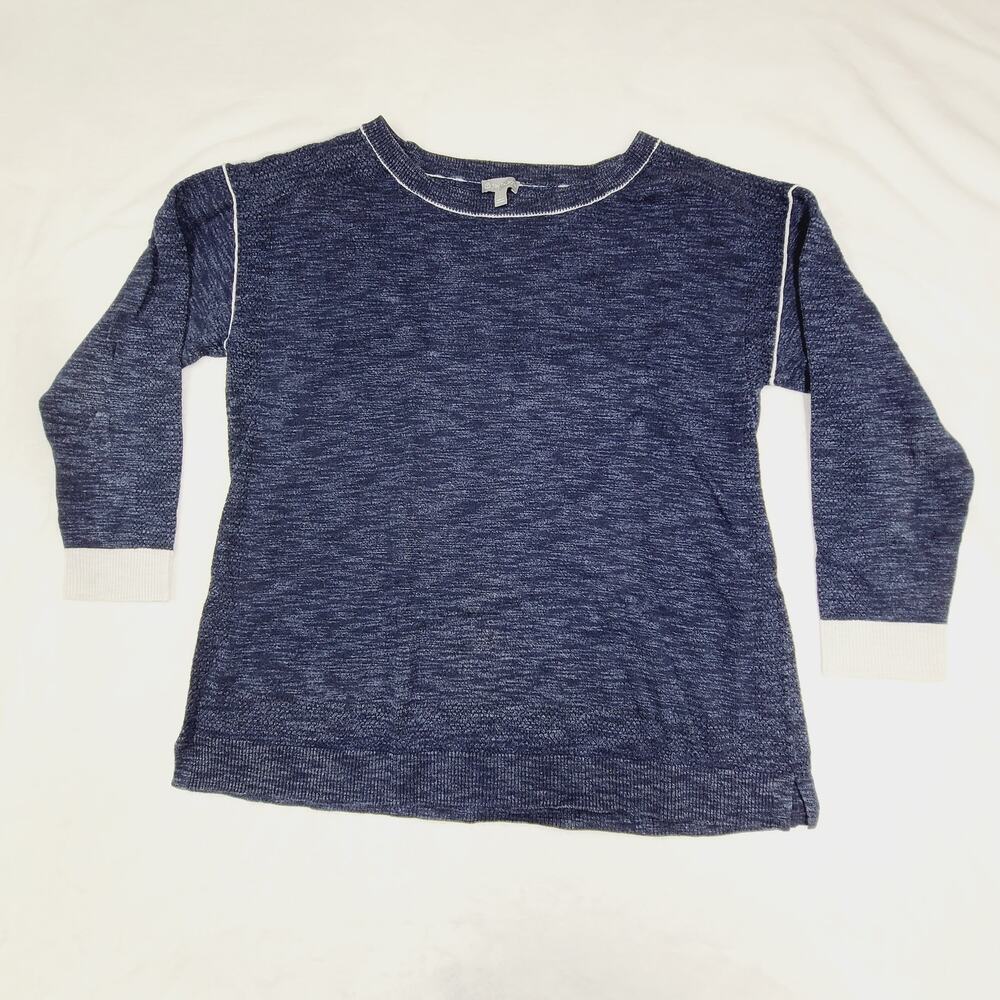 T by Talbots Mesh Trim Sweater Contrast Trim Navy Blue Athleisure L